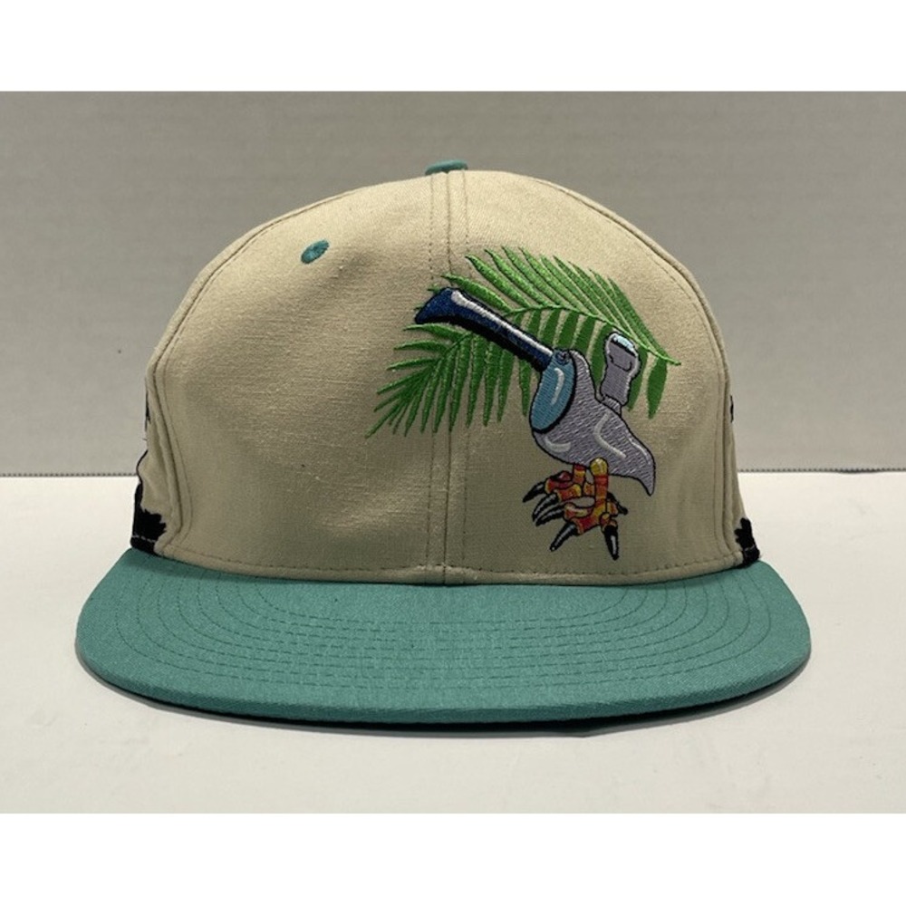 Grassroots Burtoni Glass Snapback Hat Mens S/M Tan Teal Tropical Bird Palm Tree